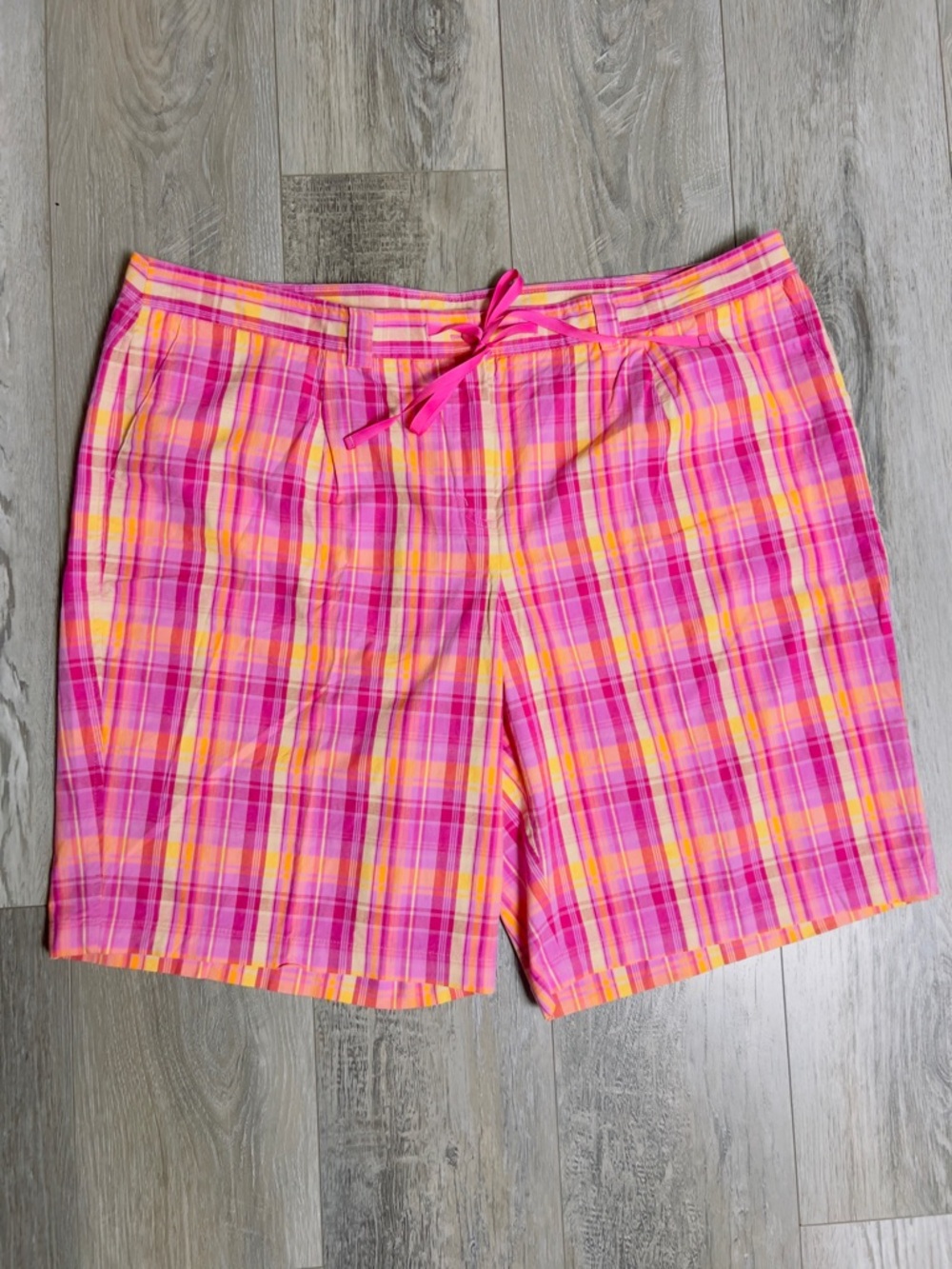 Liz & Co. Petite Pink Orange Plaid Drawstring Stretch Shorts SZ 22W